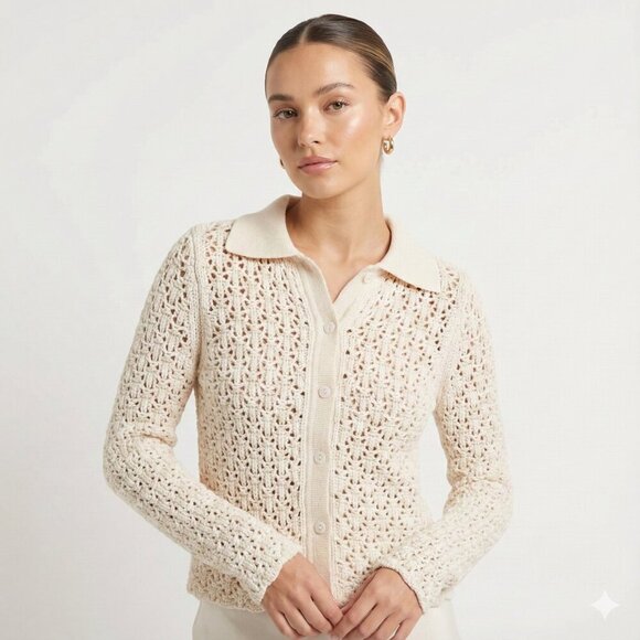 Vince Sweaters - Vince Cashmere Cardigan XS Open Knit Lightweight Cream